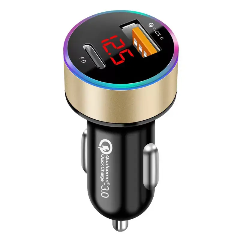 PD20W + QC3.0 Dual Charging Car Charger with Voltage Monitor