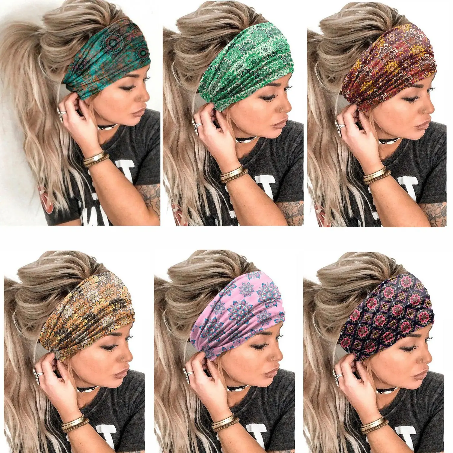 European and American New Bohemian Hair Band Mandala Flower Headband Elastic Sweat Absorbent Women's Wide-brimmed Headband - Image 95