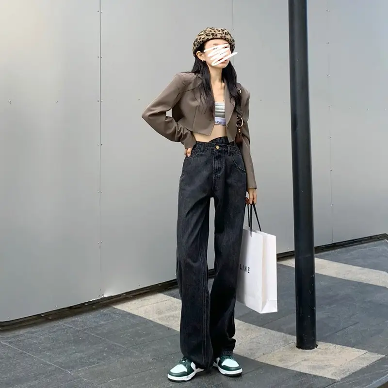 Women's Light Blue Wide Leg High Waist Jeans New Arrival - Image 6