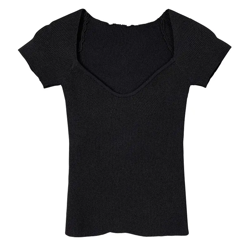 Beige Knitted Low Cut T-Shirt for Women - Image 9