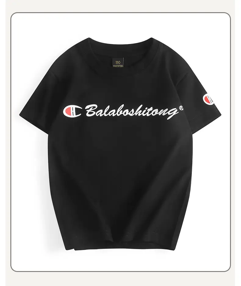 Black Champion T-Shirt for Boys Girls Summer - Image 6