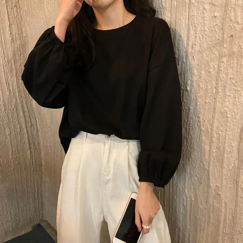 Women Lantern Sleeve T-Shirt Yellow 2026 Spring Autumn — feature 24