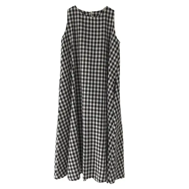 Black White Checkered Vest Vest Dress Women Loose Sleeveless Over-the-Knee Long Vest - Image 6