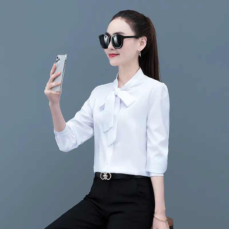 Super Fairy White Bow Long Sleeve Women's Shirt - Image 2