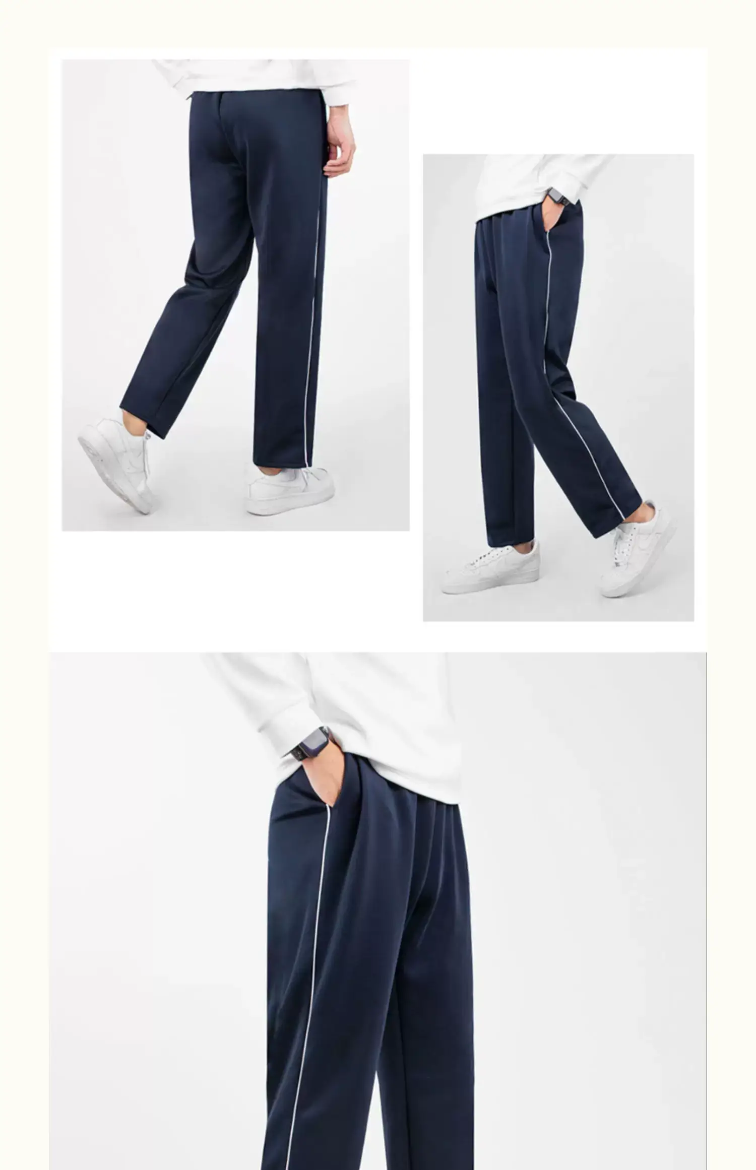 Dark Blue Red Stripe Track Pants for Men — feature 8