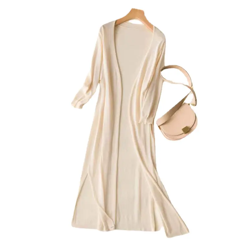 Women Ice Silk Knitted Sun Protection Cardigan Mid-Length