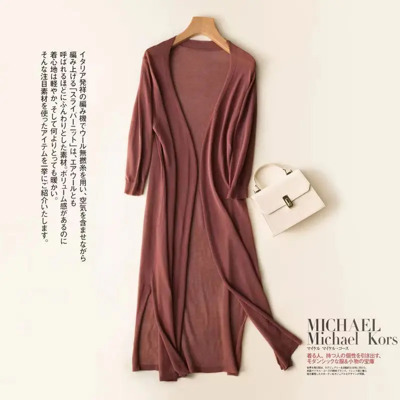 Women Ice Silk Knitted Sun Protection Cardigan Mid-Length
