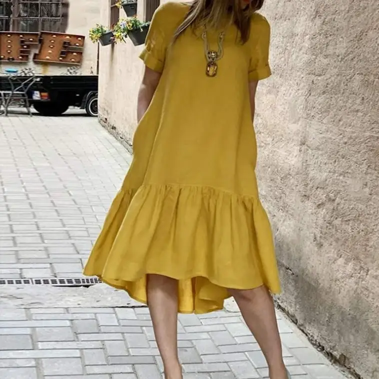 Women Ruffled Cotton Dress Maroon Short Sleeve - Image 6