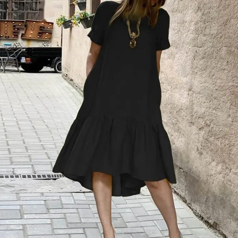 Women Ruffled Cotton Dress Maroon Short Sleeve - Image 7