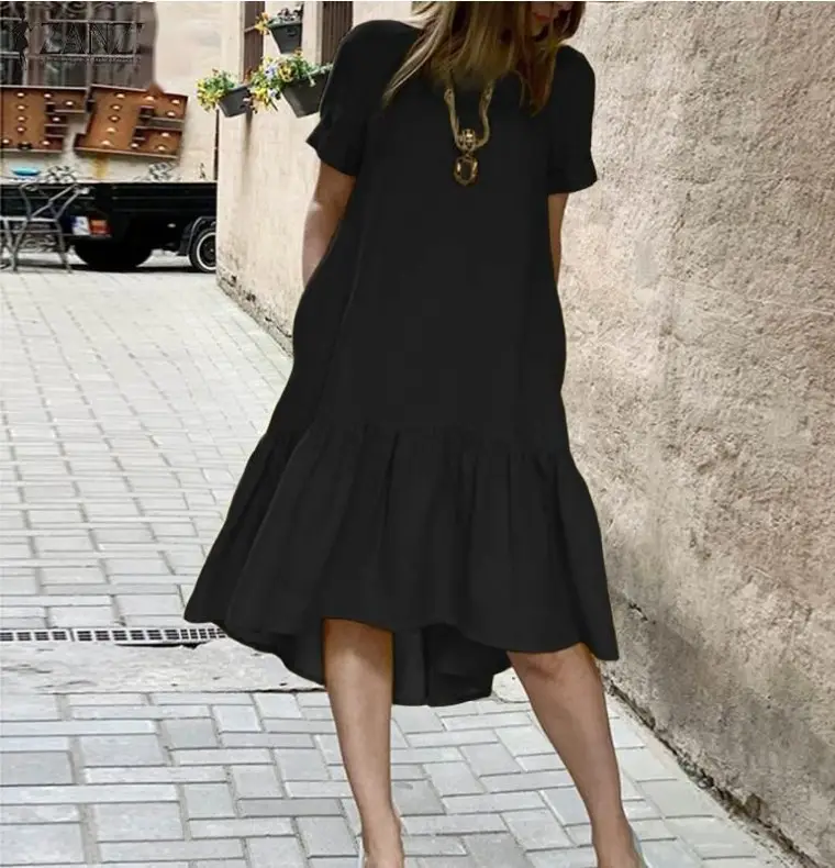 Women Ruffled Cotton Dress Maroon Short Sleeve - Image 3