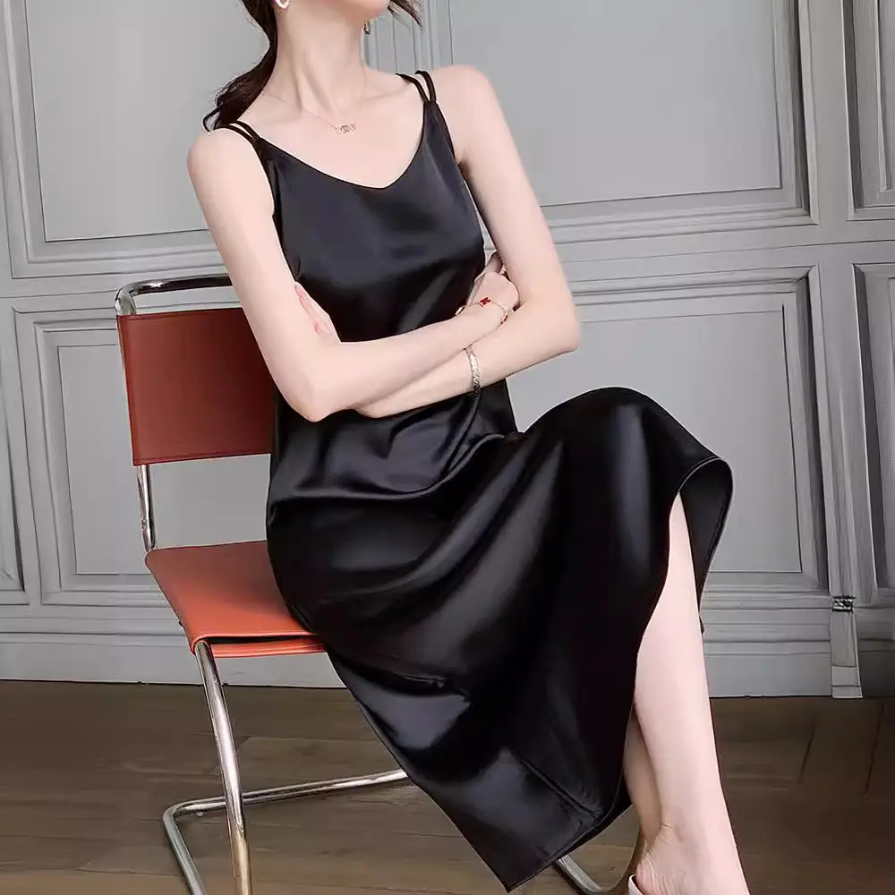 2025 Satin Slip Dress Red Slimming Summer Wear - Image 9