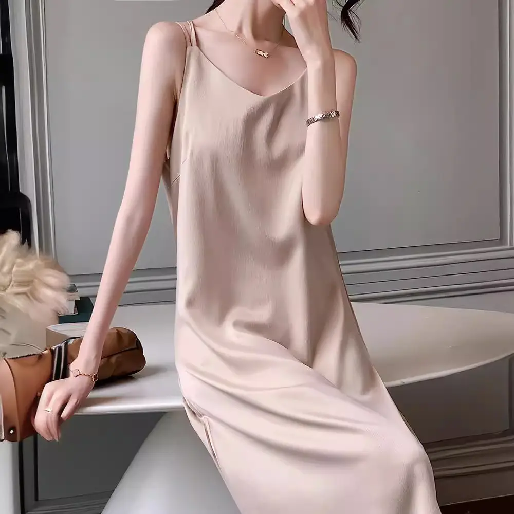 2025 Satin Slip Dress Red Slimming Summer Wear - Image 11
