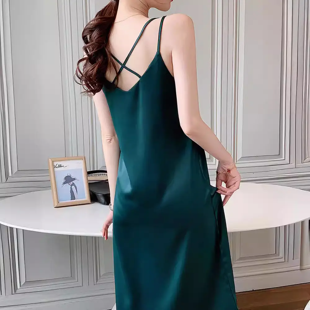 2025 Satin Slip Dress Red Slimming Summer Wear - Image 12