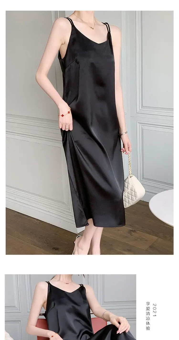 2025 Satin Slip Dress Red Slimming Summer Wear — feature 20