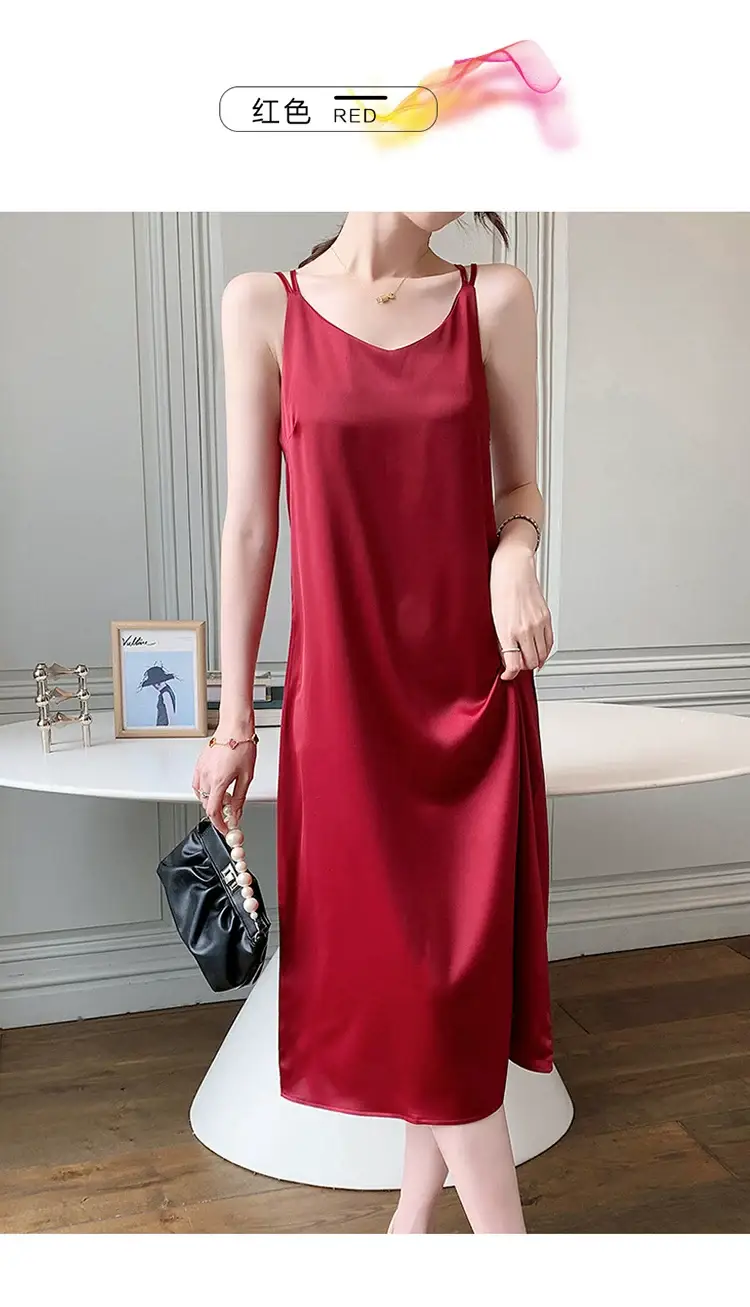 2025 Satin Slip Dress Red Slimming Summer Wear — feature 22