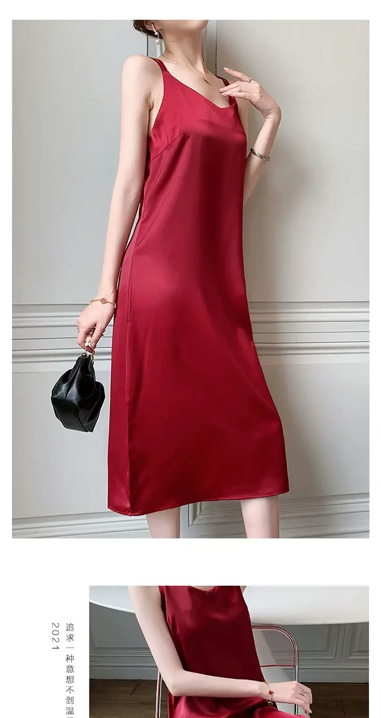 2025 Satin Slip Dress Red Slimming Summer Wear — feature 23