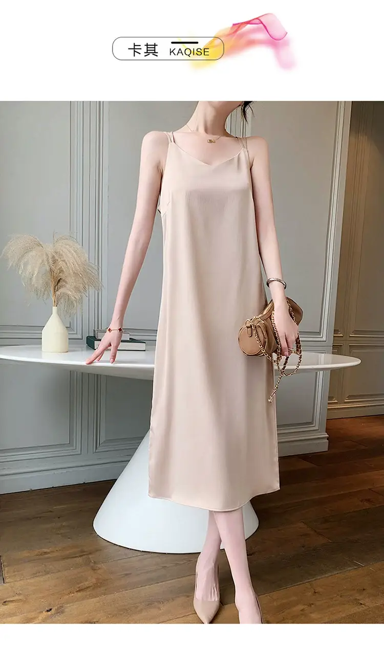 2025 Satin Slip Dress Red Slimming Summer Wear — feature 25