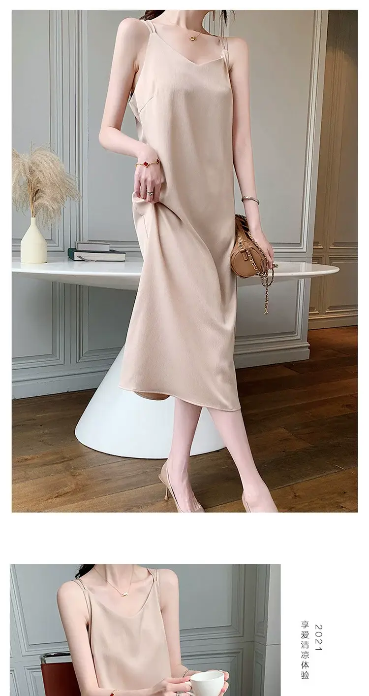 2025 Satin Slip Dress Red Slimming Summer Wear — feature 26