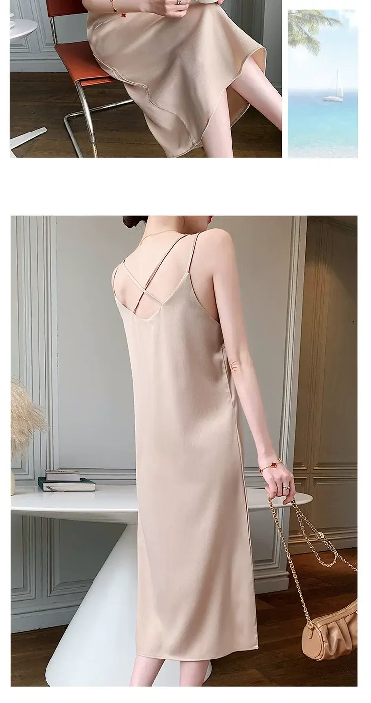 2025 Satin Slip Dress Red Slimming Summer Wear — feature 27