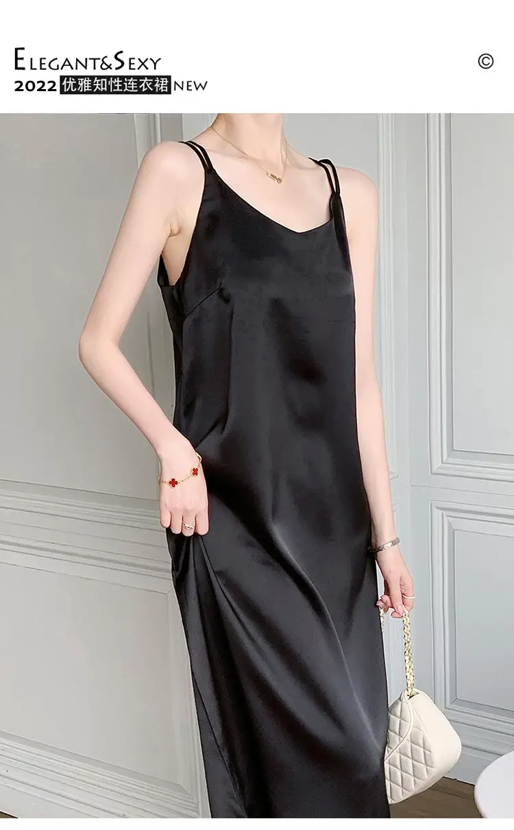 2025 Satin Slip Dress Red Slimming Summer Wear — feature 3