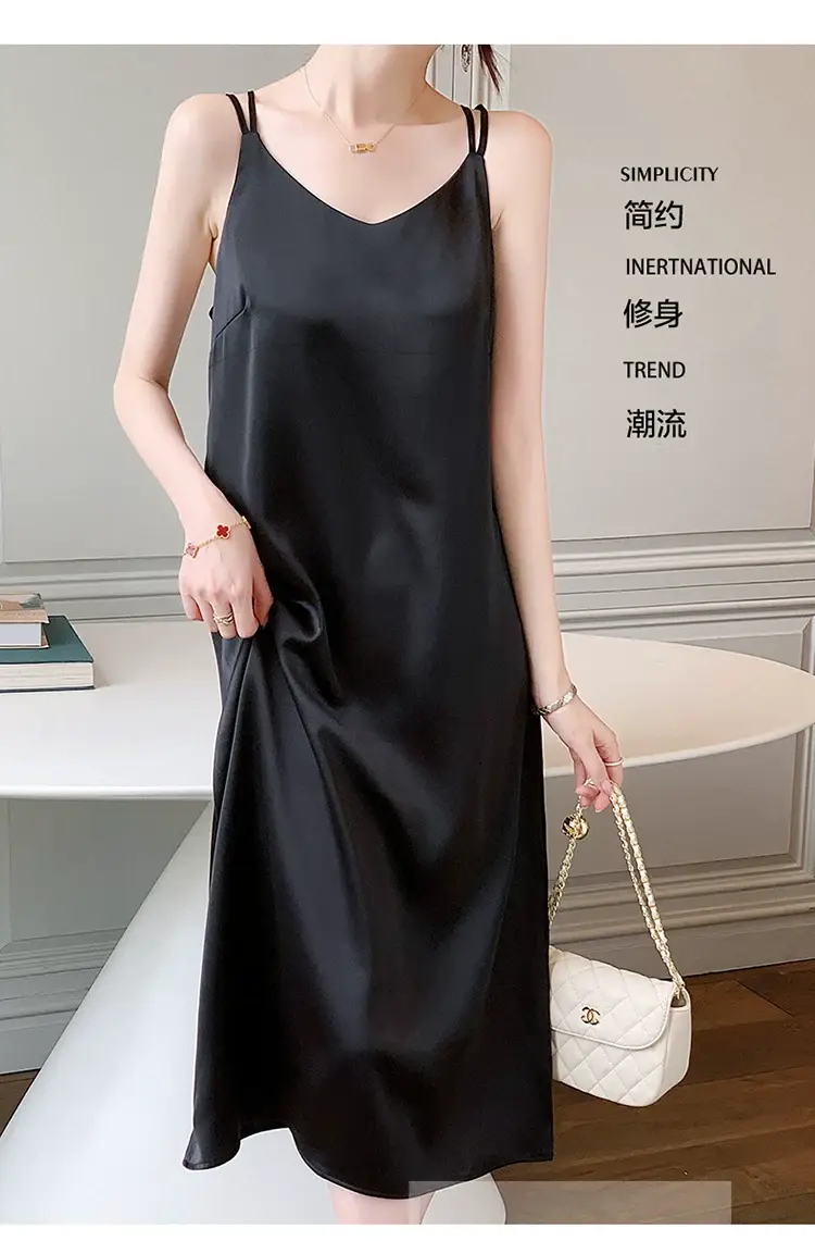 2025 Satin Slip Dress Red Slimming Summer Wear — feature 6