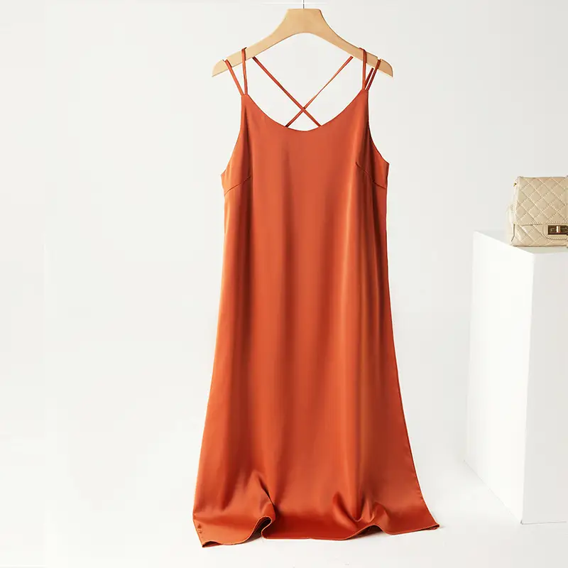 2025 Satin Slip Dress Red Slimming Summer Wear - Image 5