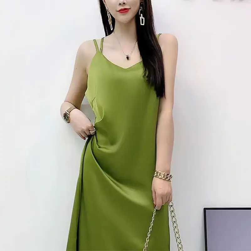 2025 Satin Slip Dress Red Slimming Summer Wear - Image 6