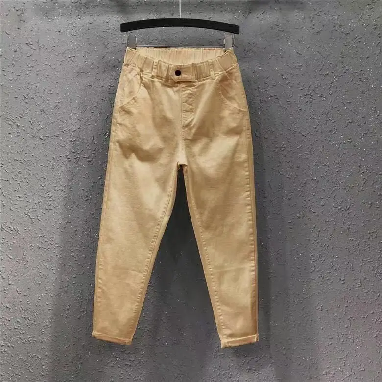 Women Yellow Cropped Jeans Spring Autumn Casual Pants - Image 8