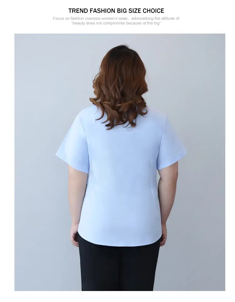 Plus Size Light Blue Short Sleeve Shirt for Fat Women — feature 17