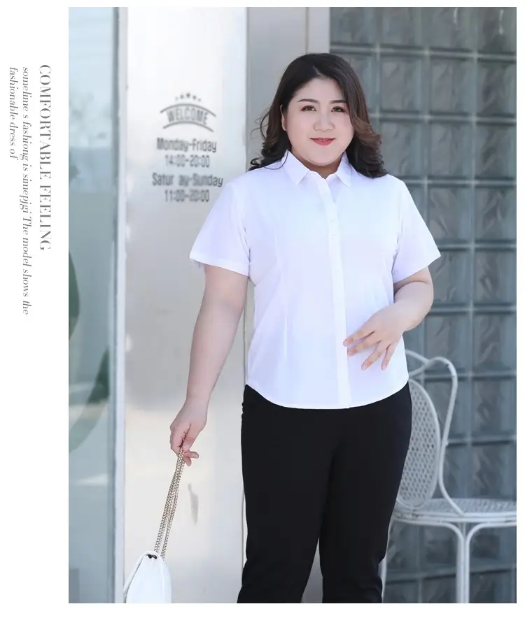Plus Size Light Blue Short Sleeve Shirt for Fat Women — feature 19