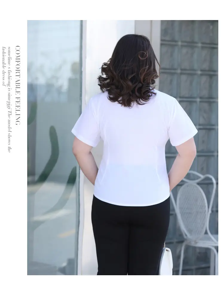 Plus Size Light Blue Short Sleeve Shirt for Fat Women — feature 21