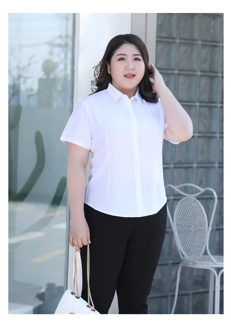 Plus Size Light Blue Short Sleeve Shirt for Fat Women — feature 22