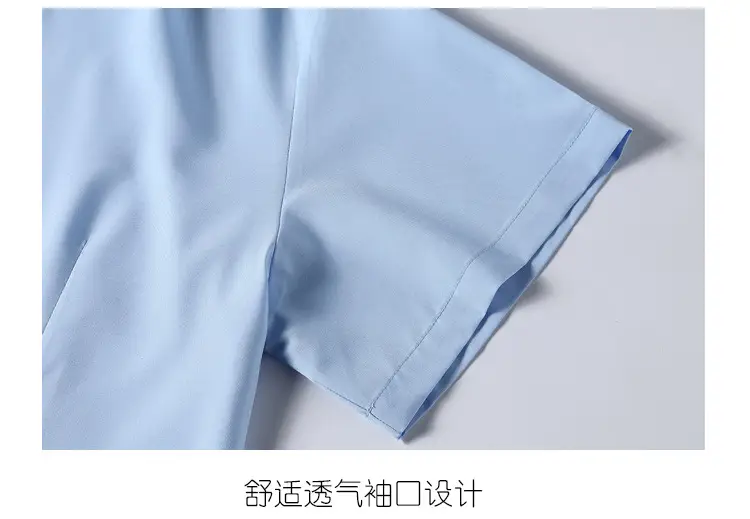 Plus Size Light Blue Short Sleeve Shirt for Fat Women — feature 24