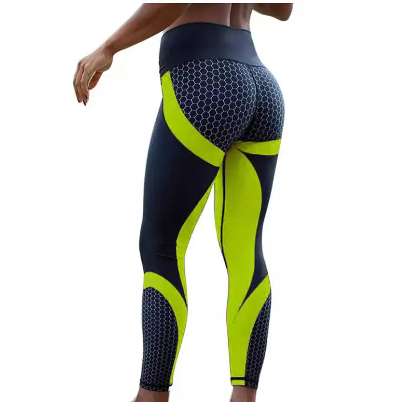 High Waist Honeycomb Yoga Pants Black Neon Quick Dry - Image 7