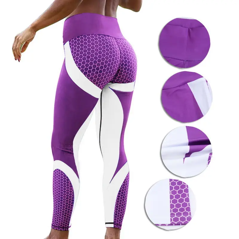 High Waist Honeycomb Yoga Pants Black Neon Quick Dry - Image 2