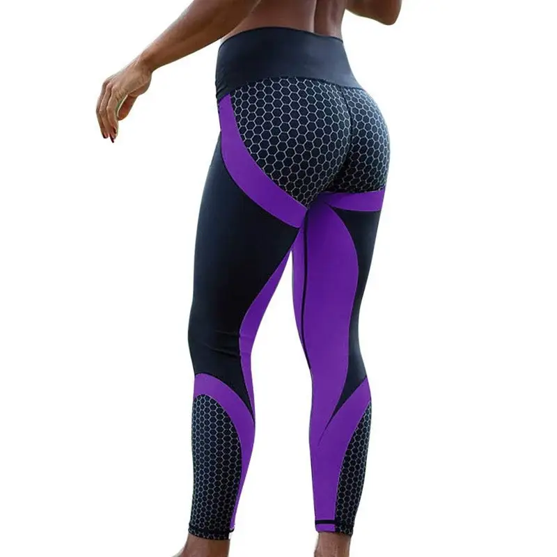 High Waist Honeycomb Yoga Pants Black Neon Quick Dry - Image 4
