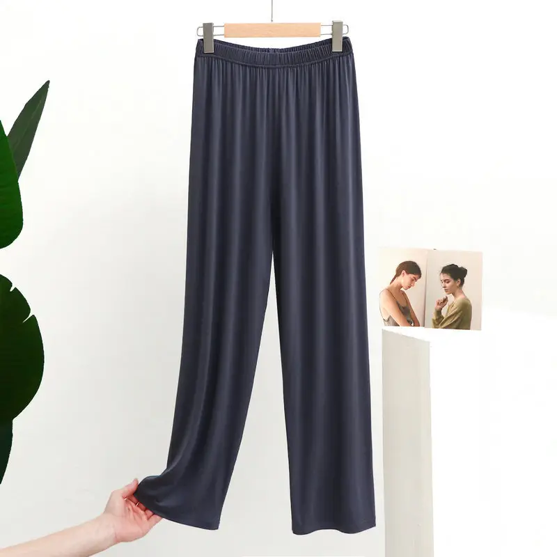Women's Modal Pajama Pants Blue High Waist Draping - Image 10