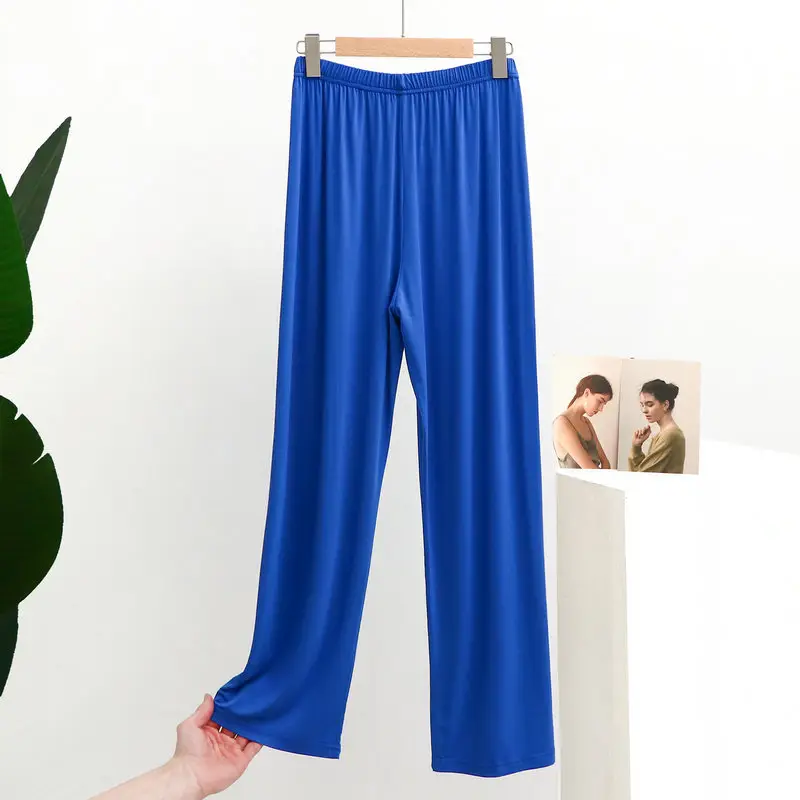 Women's Modal Pajama Pants Blue High Waist Draping - Image 5
