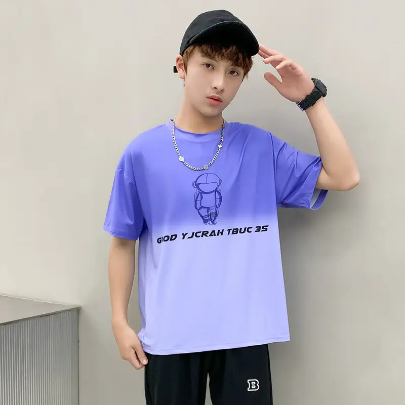 Fat Boys Plus Size Gradient T-Shirt Summer Loose Fit Large - Image 3