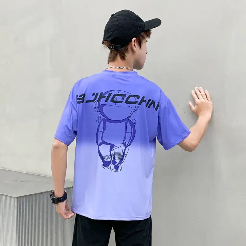 Fat Boys Plus Size Gradient T-Shirt Summer Loose Fit Large - Image 5