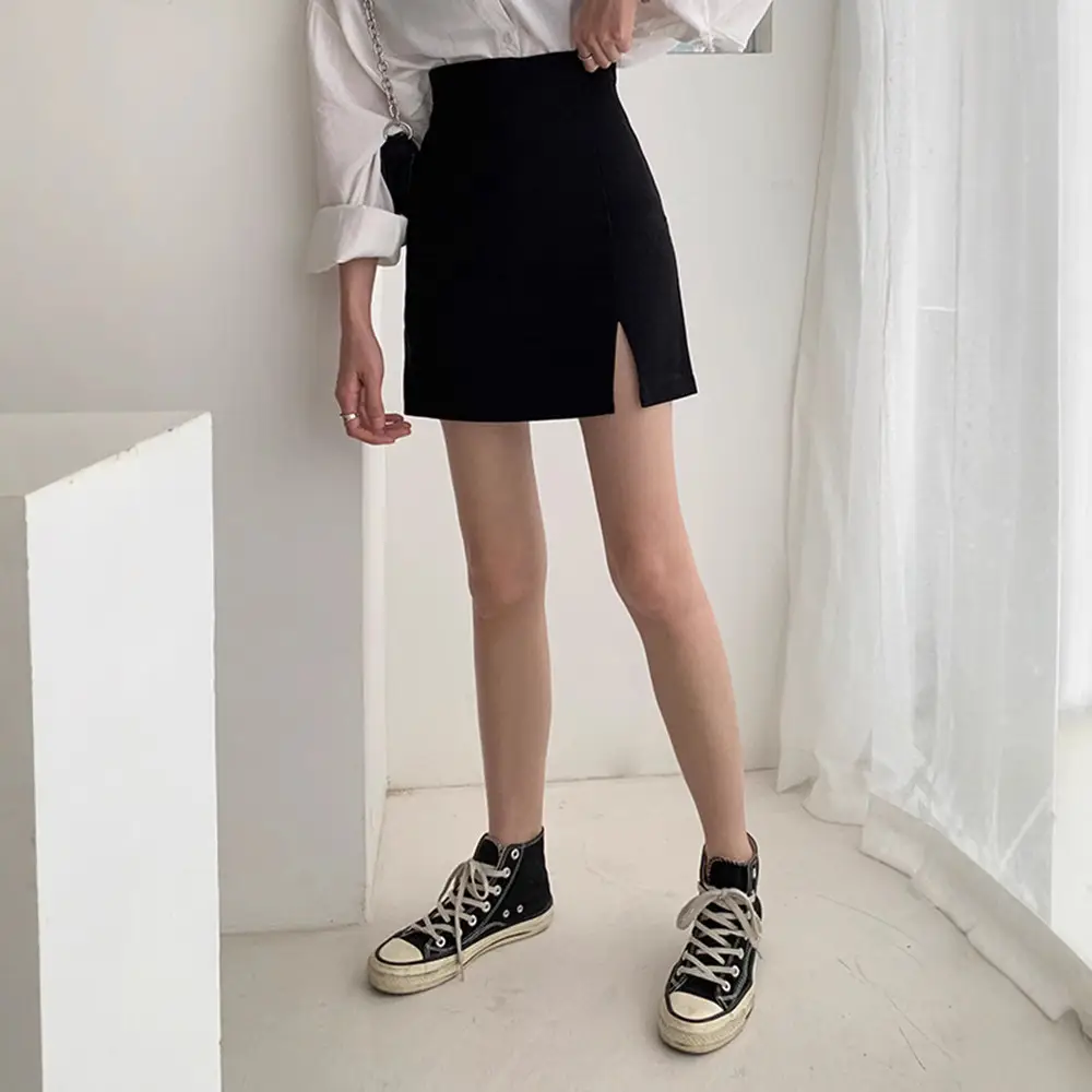 Black Split Skirt High Waist Women Spring Summer 2025 - Image 4