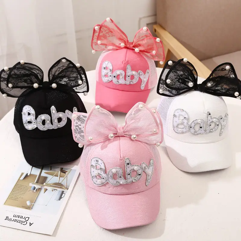 Girls Korean Style Blue Pearl Bow Sun Hat - Image 23