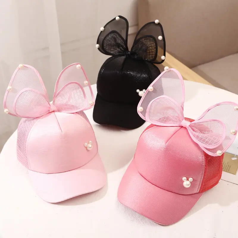 Girls Korean Style Blue Pearl Bow Sun Hat - Image 24