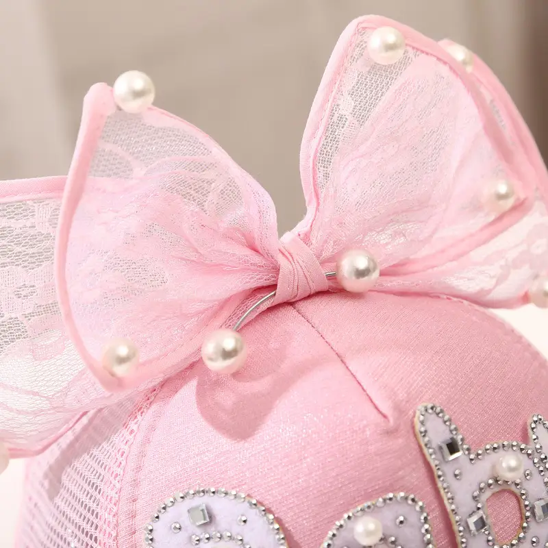 Girls Korean Style Blue Pearl Bow Sun Hat - Image 25