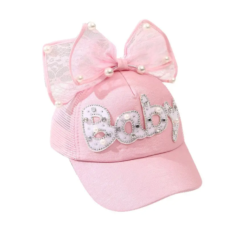 Girls Korean Style Blue Pearl Bow Sun Hat - Image 26