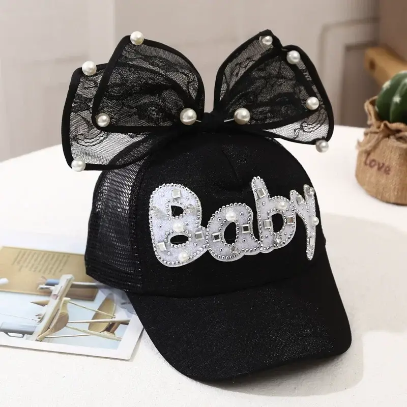 Girls Korean Style Blue Pearl Bow Sun Hat — feature 16