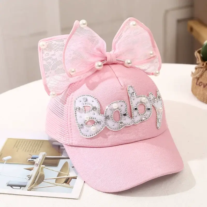 Girls Korean Style Blue Pearl Bow Sun Hat — feature 18