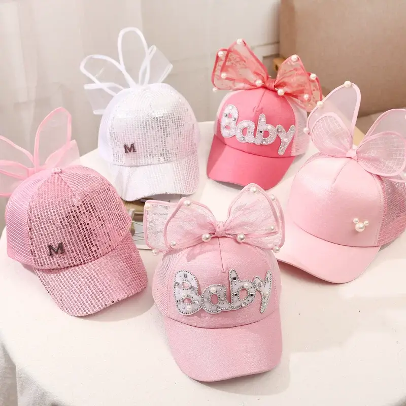 Girls Korean Style Blue Pearl Bow Sun Hat — feature 3