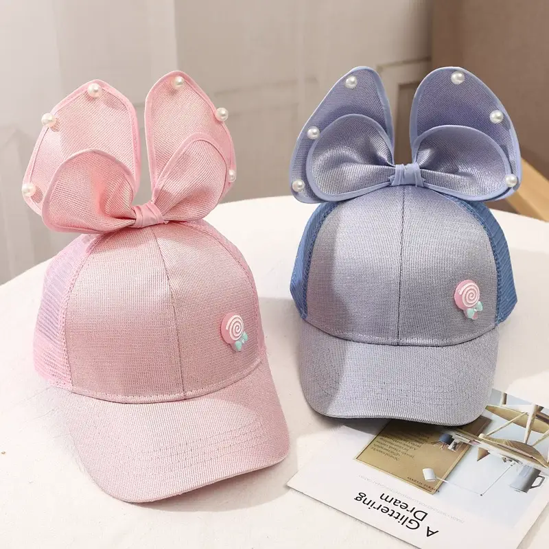 Girls Korean Style Blue Pearl Bow Sun Hat — feature 6