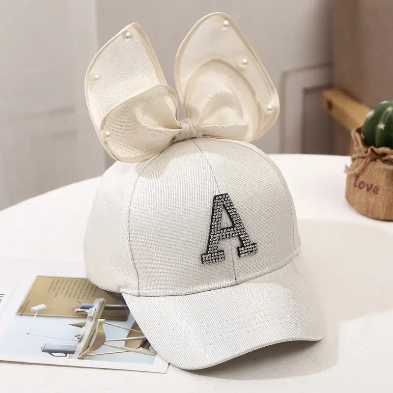 Girls Korean Style Blue Pearl Bow Sun Hat - Image 13